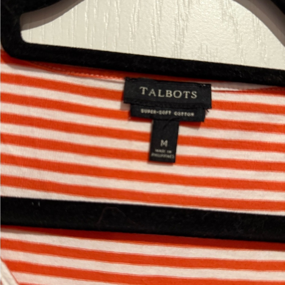 Talbots orange and White Striped Tee with Lace Neckline - Picture 3 of 3